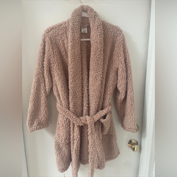 Natori Womens Furry Belted Short Fluffy Teddy Bath Robe Pink Loungewear Sz L XL - Picture 1 of 8
